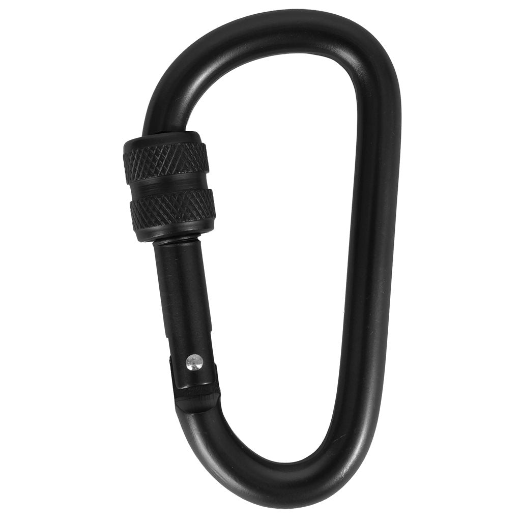 Mosquetón de aluminio 80 mm negro con cierre de seguridad (no apto para aseguramiento personal)