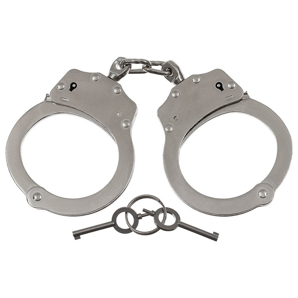 Esposas policiales Double Lock de acero inoxidable con cadena y anillas soldadas