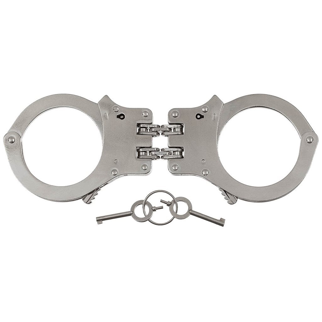 Esposas policiales metálicas con doble cadena y juego de dos llaves