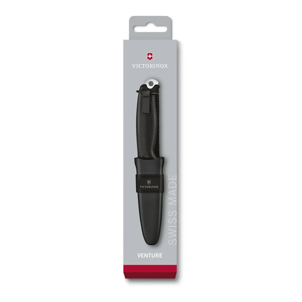 Cuchillo VENTURE negro de hoja fija, diseño para bushcraft y outdoor