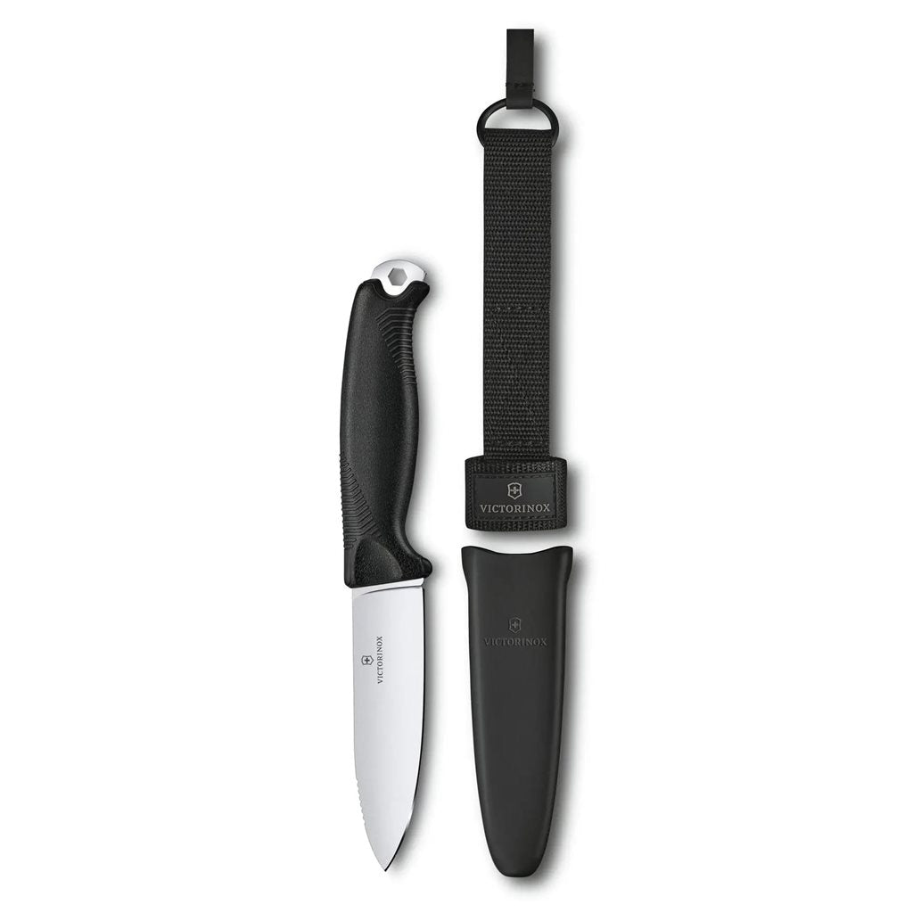 Cuchillo VENTURE negro de hoja fija, diseño para bushcraft y outdoor