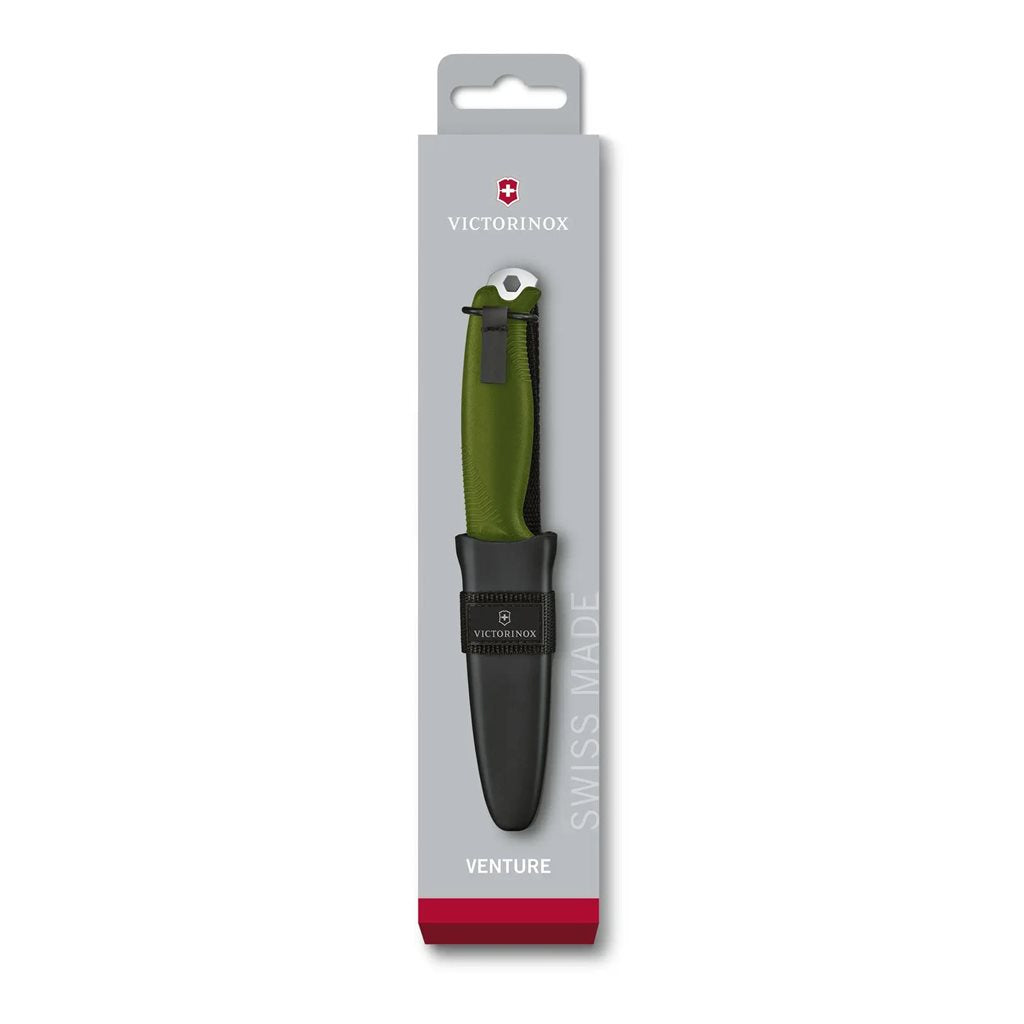 Cuchillo VENTURE negro de hoja fija para bushcraft y outdoor, construcción full tang.