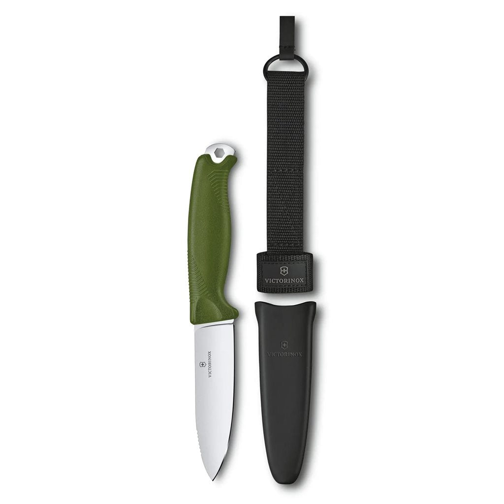 Cuchillo VENTURE negro de hoja fija para bushcraft y outdoor, construcción full tang.