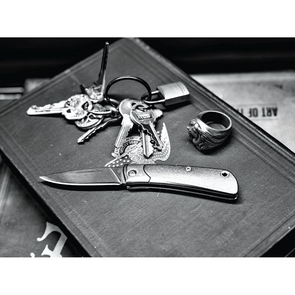 Navaja plegable WINGTIP gris con hoja de acero 7Cr17MoV y mango de aluminio anodizado