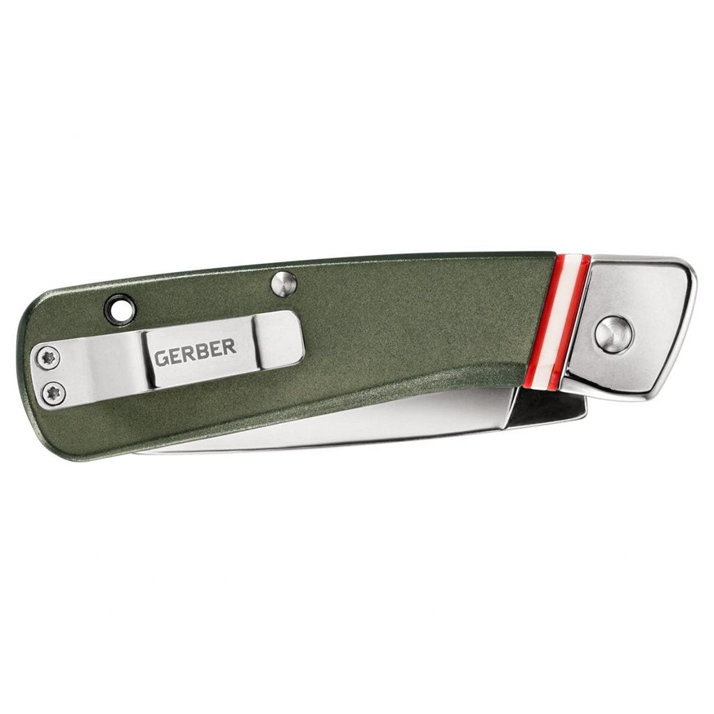 Navaja plegable STRAIGHTLACE verde, hoja lisa en acero 7Cr17MoV y mango de aluminio