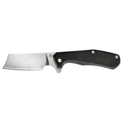 Navaja plegable ASADA negra con hoja tipo cuchilla, acabado stonewash y mango de aluminio aloxado antideslizante