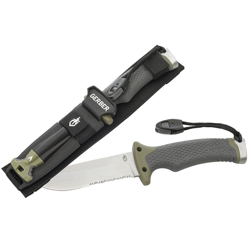 Cuchillo Gerber Ultimate Survival con hoja de acero inoxidable, mango gomoso y funda de nylon