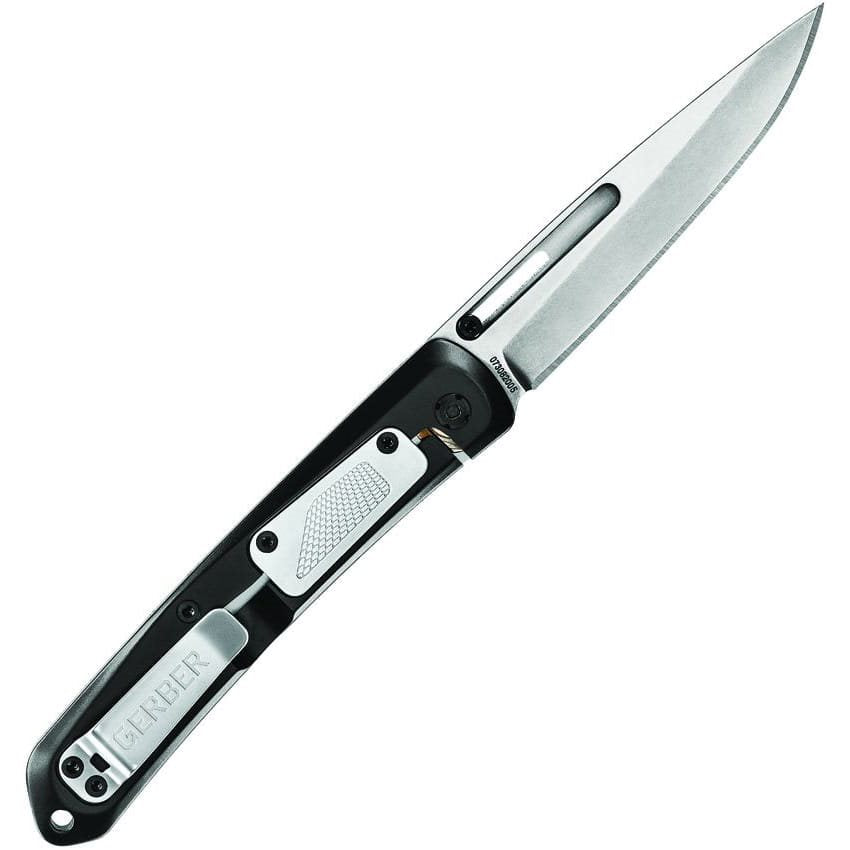 Cuchillo plegable AFFINITY gris con hoja lisa de acero 7Cr17MoV y seguro Framelock