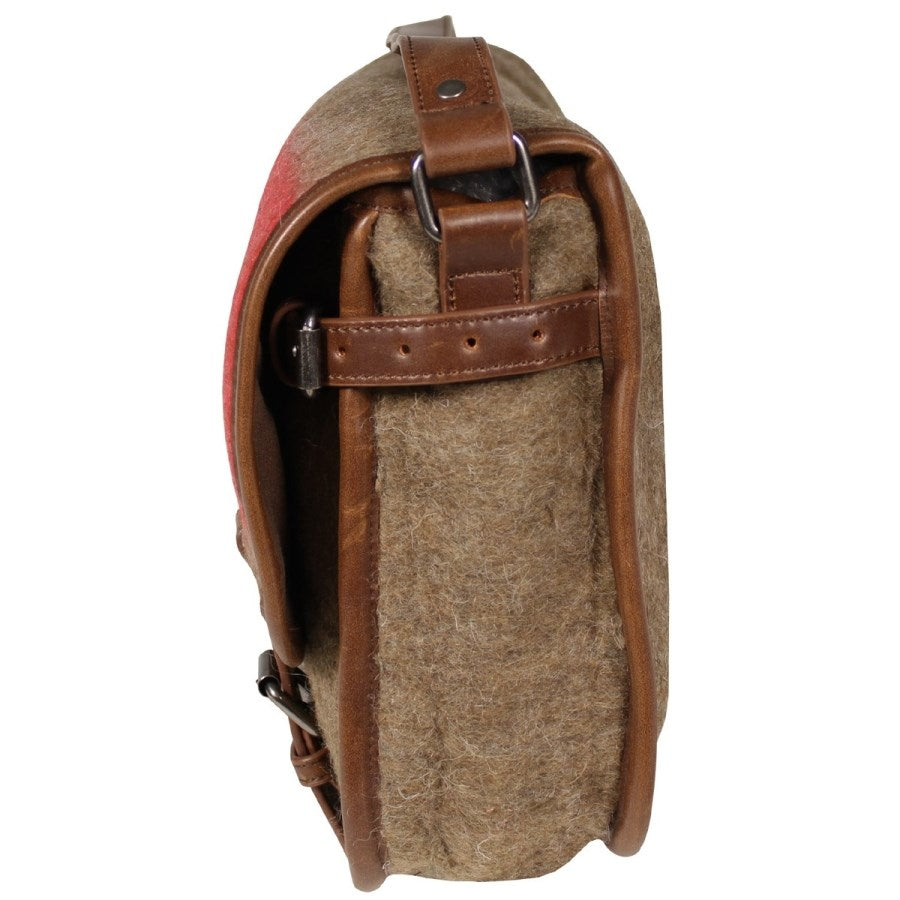 Bolso bandolera suizo vintage en tela tipo manta (70% lana, 30% poliéster) con accesorios de piel sintética, 40×30×10 cm
