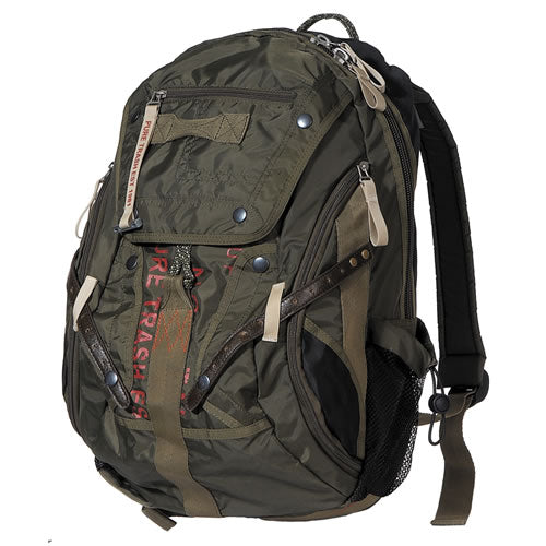 Mochila grande PT verde estilo piloto, capacidad aprox. 35 L