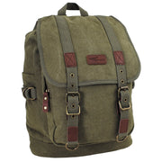 Mochila de lona PT verde con detalles de latón y cuero