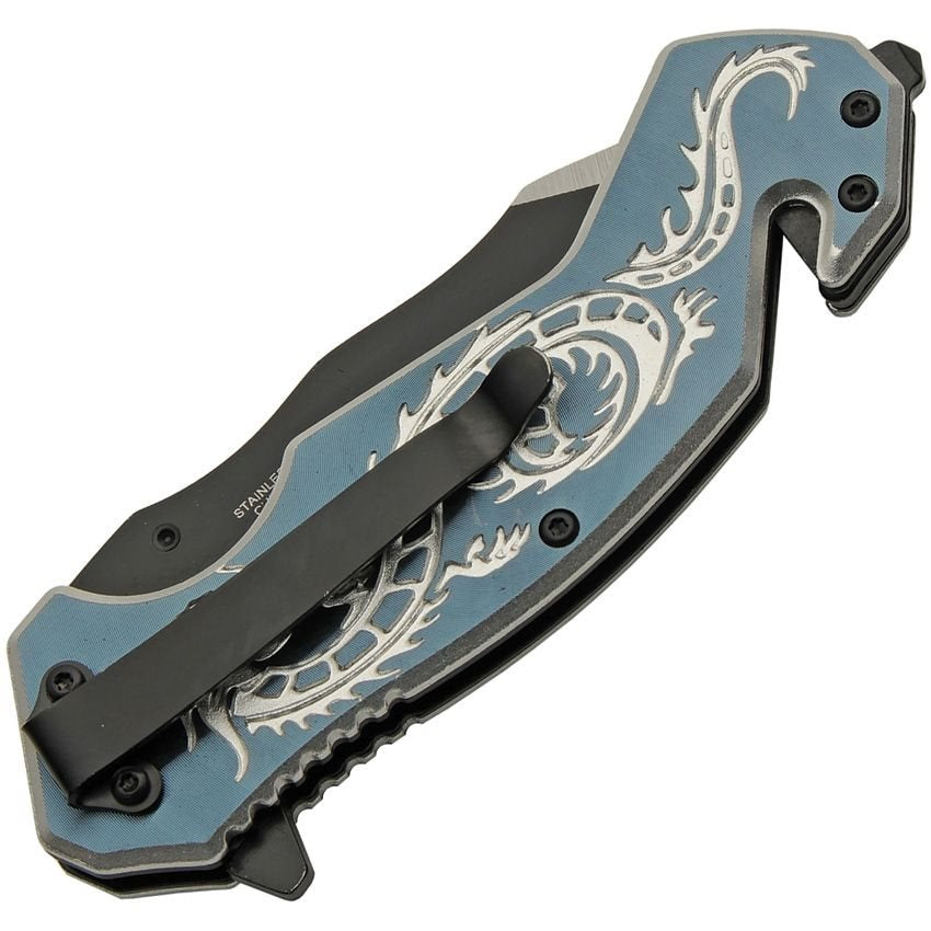 Navaja plegable FLYING DRAGON Rite Edge con cortador y flipper, hoja de acero inoxidable, apertura a una mano
