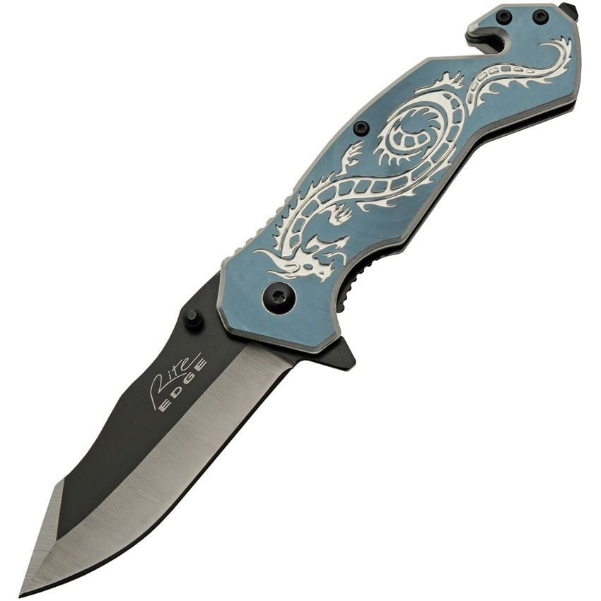 Navaja plegable FLYING DRAGON Rite Edge con cortador y flipper, hoja de acero inoxidable, apertura a una mano