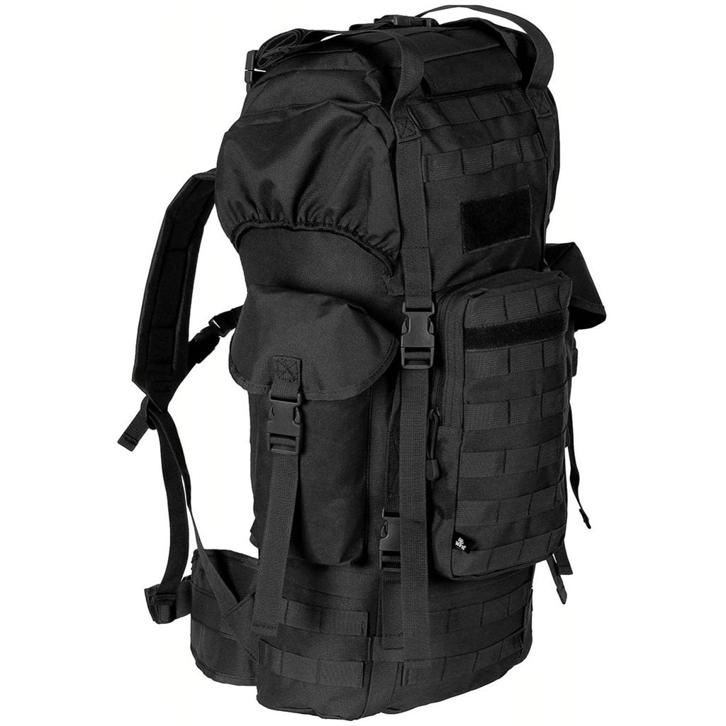 Mochila táctica MOLLE 65L negra, acolchada con armazón ALU
