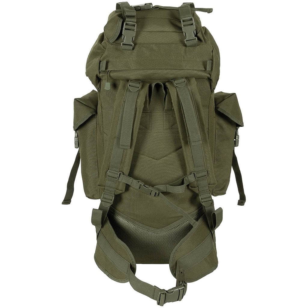 Mochila táctica MOLLE 65L negra, acolchada con armazón ALU