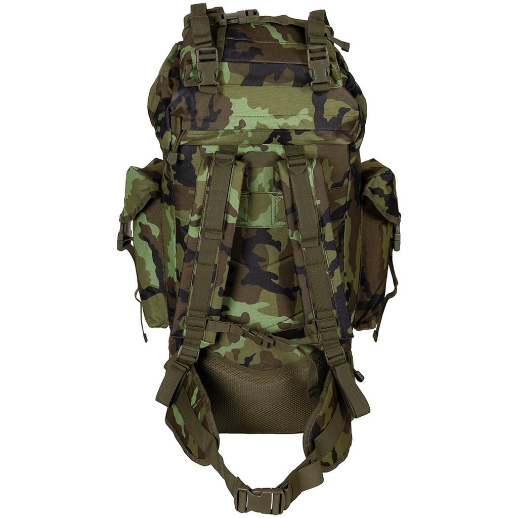 Mochila táctica MOLLE 65L negra, acolchada con armazón ALU
