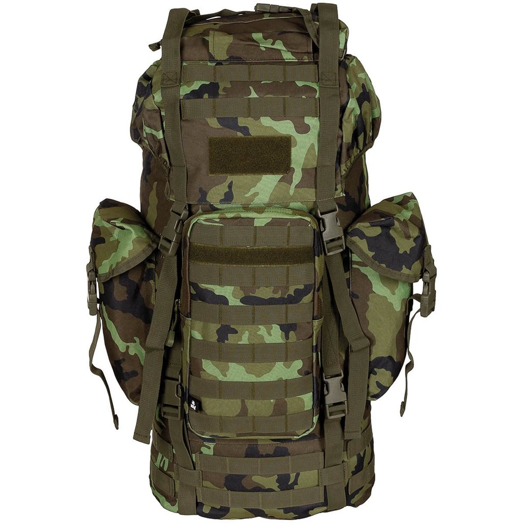 Mochila táctica MOLLE 65L negra, acolchada con armazón ALU