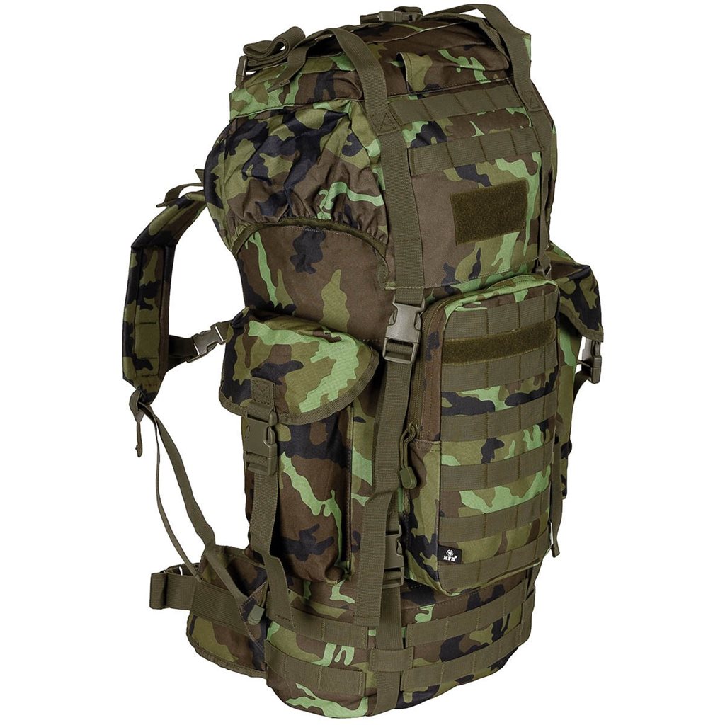 Mochila táctica MOLLE 65L negra, acolchada con armazón ALU