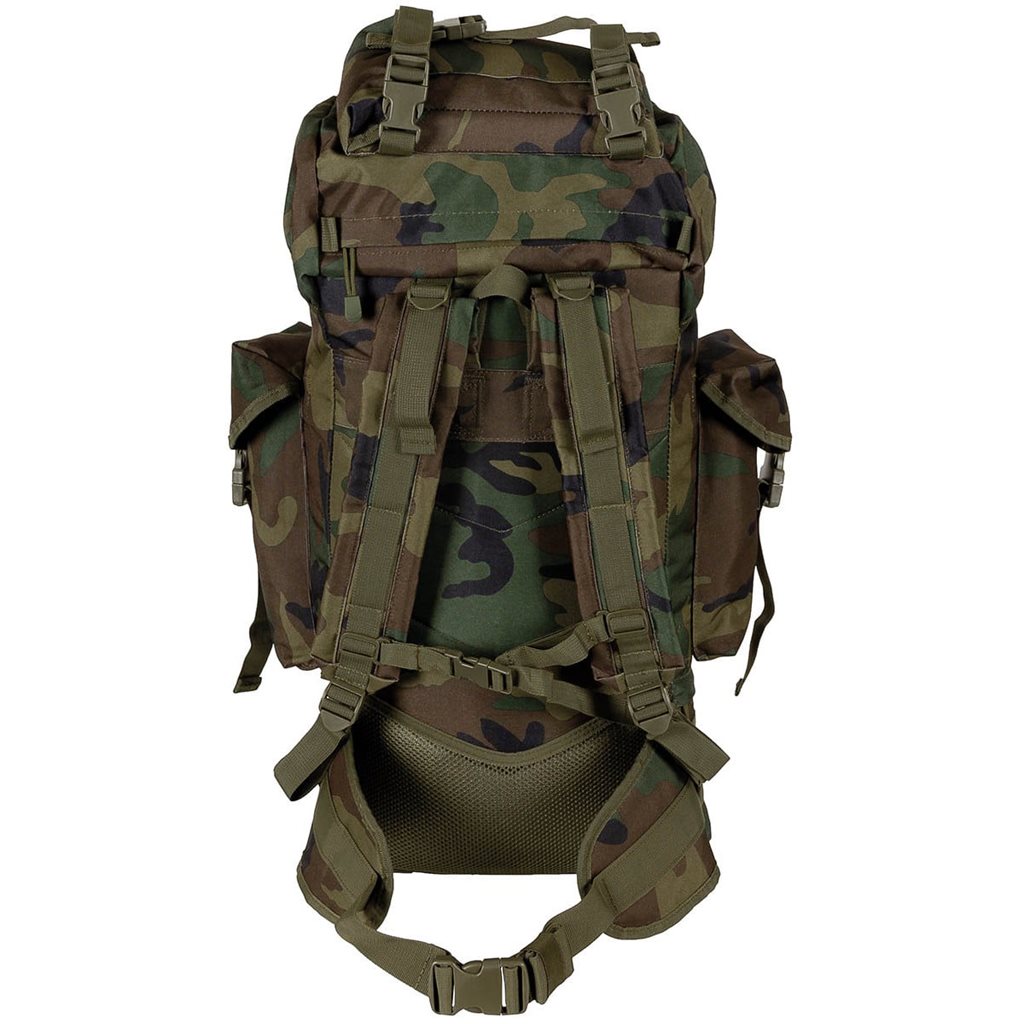 Mochila táctica MOLLE 65L negra, acolchada con armazón ALU