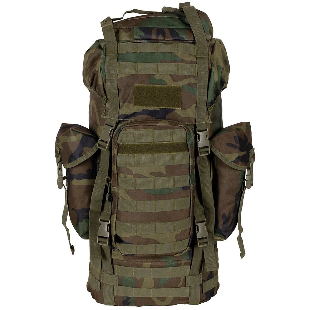 Mochila táctica MOLLE 65L negra, acolchada con armazón ALU