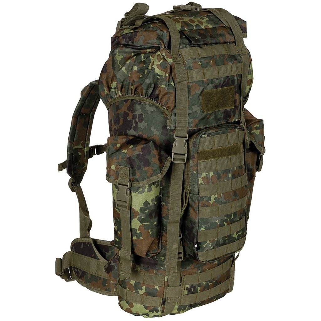 Mochila táctica MOLLE 65L negra, acolchada con armazón ALU