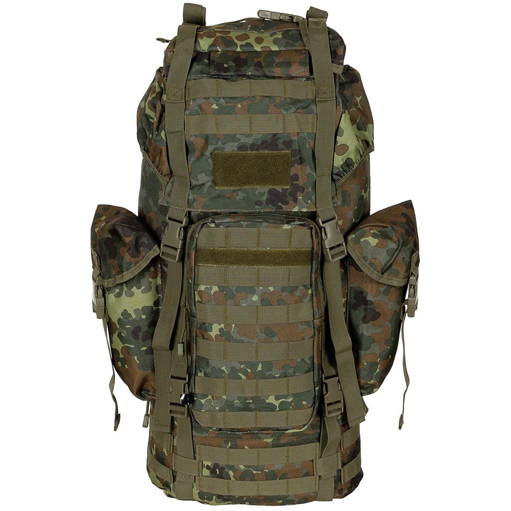 Mochila táctica MOLLE 65L negra, acolchada con armazón ALU