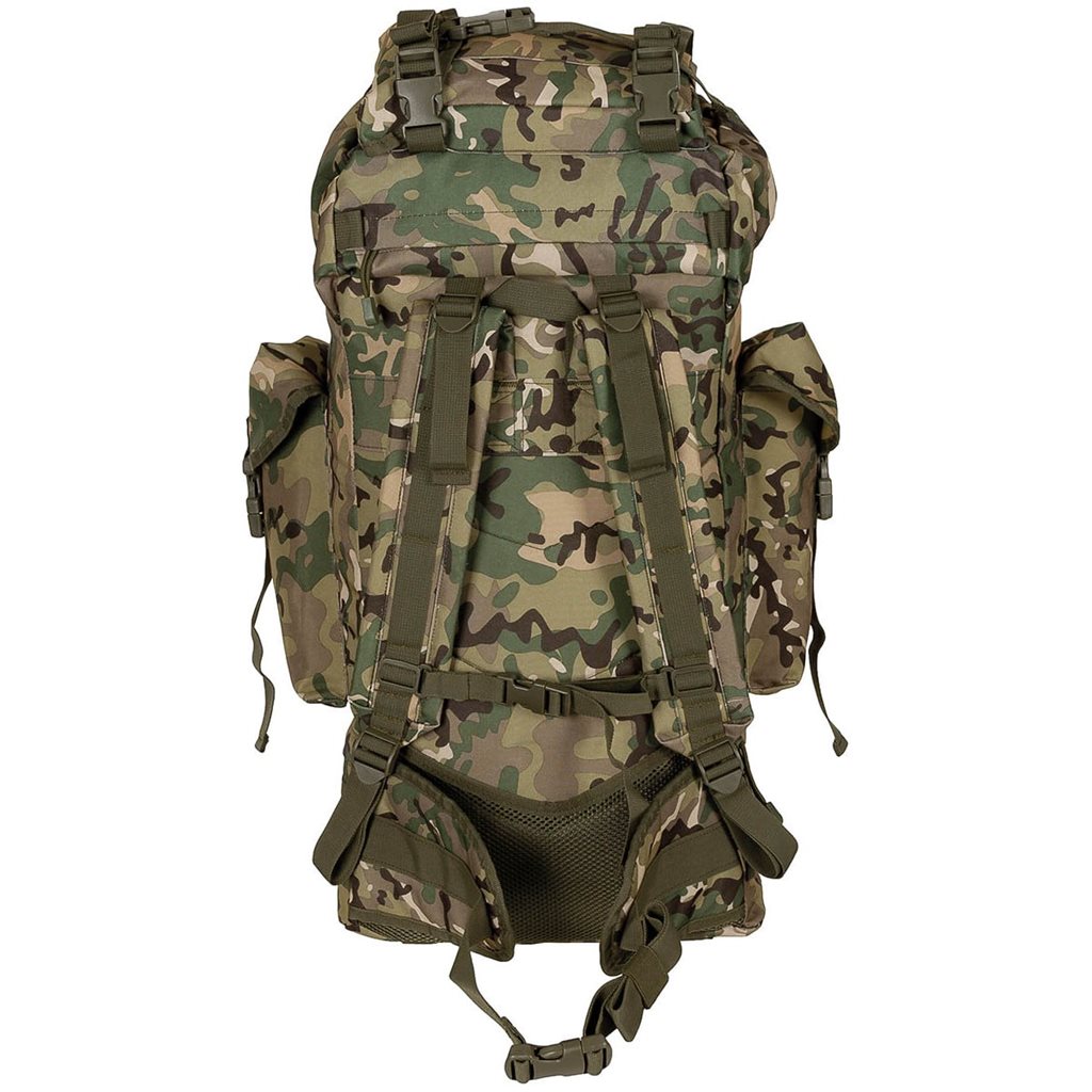 Mochila táctica MOLLE 65L negra, acolchada con armazón ALU