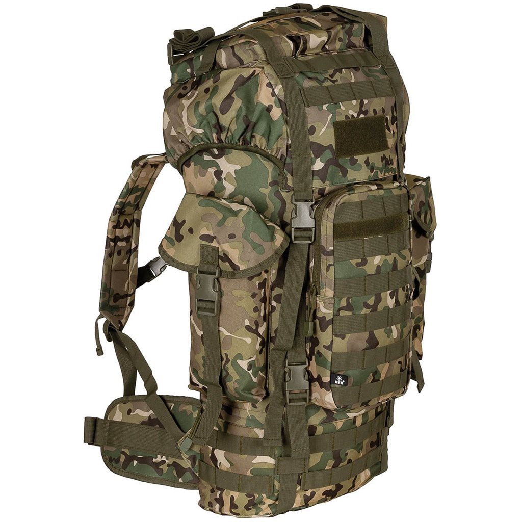 Mochila táctica MOLLE 65L negra, acolchada con armazón ALU