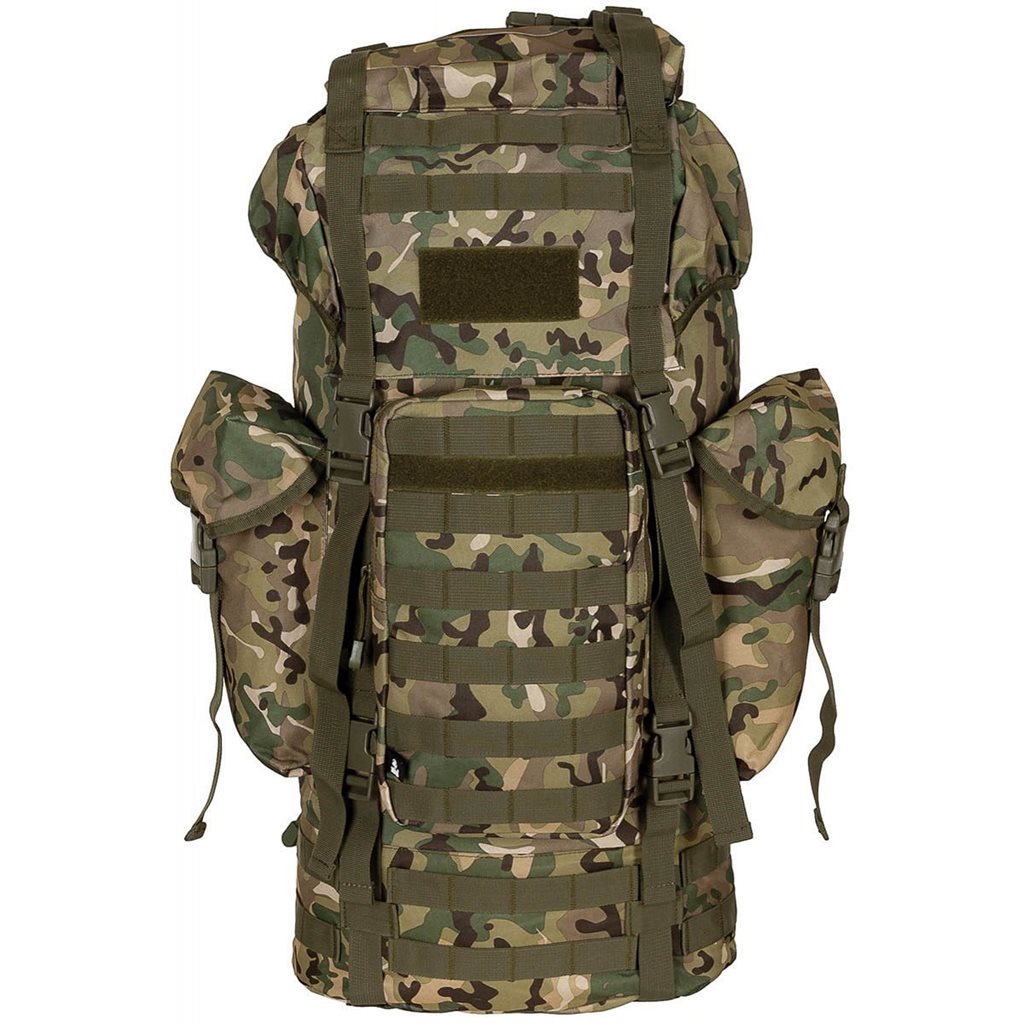 Mochila táctica MOLLE 65L negra, acolchada con armazón ALU