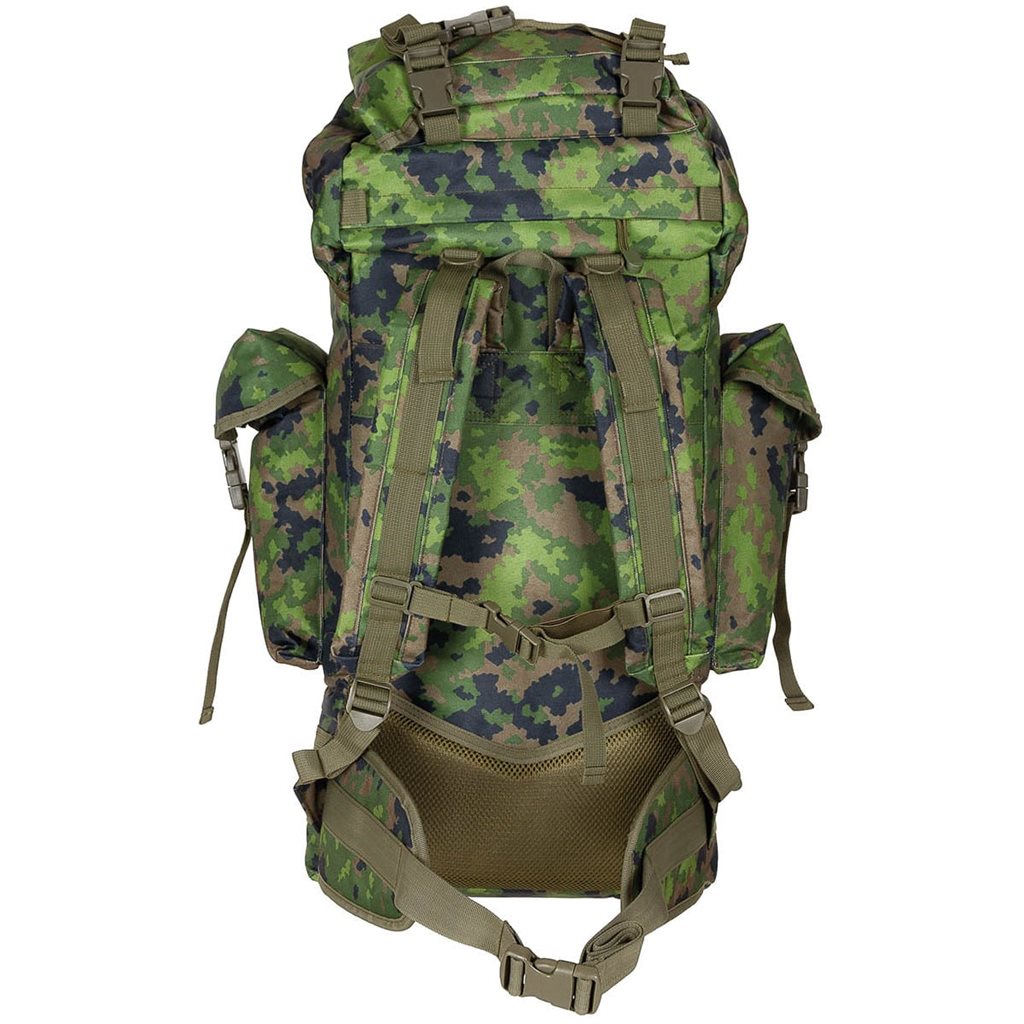 Mochila táctica MOLLE 65L negra, acolchada con armazón ALU