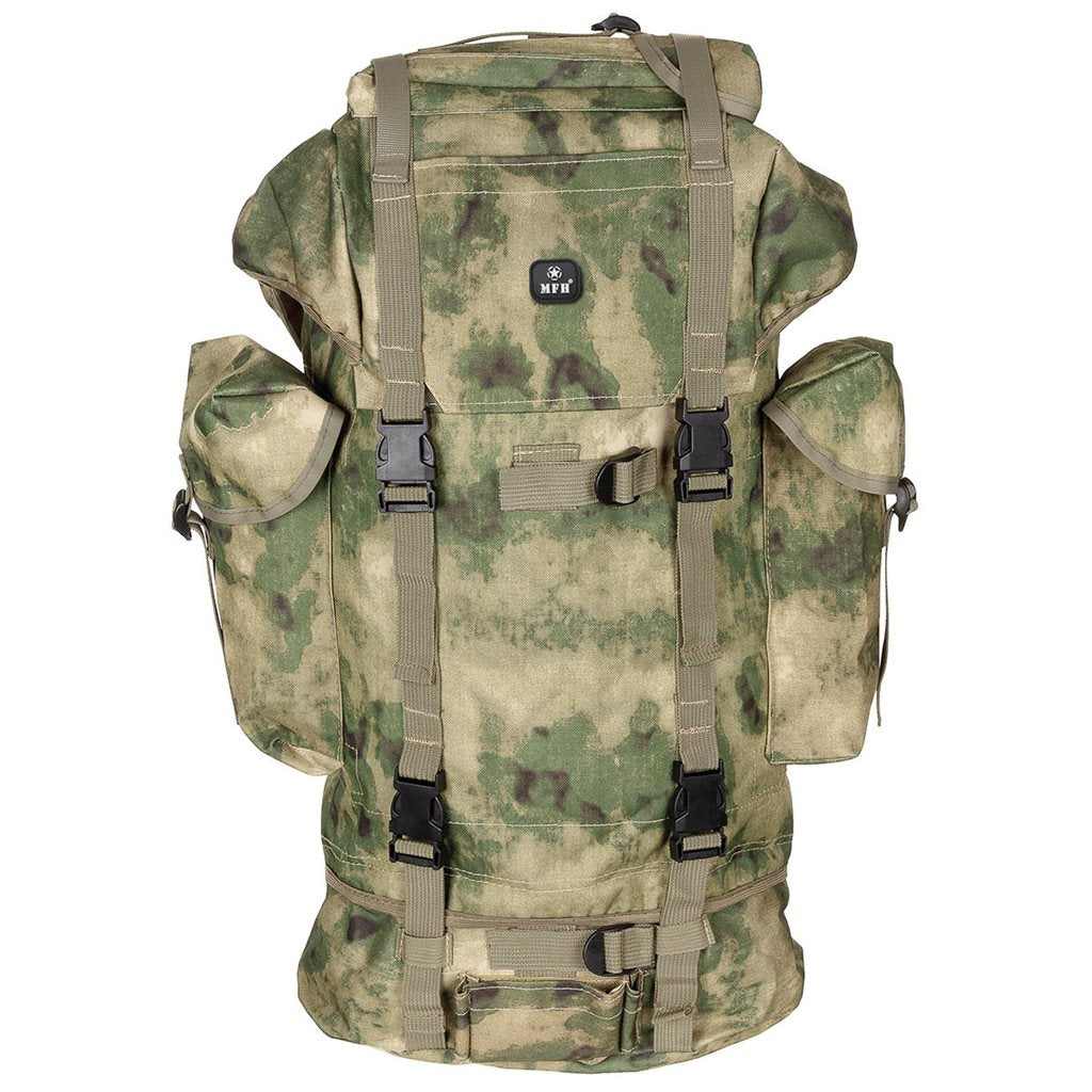 Mochila réplica de combate BW 65L verde con dos compartimentos y bolsillos laterales