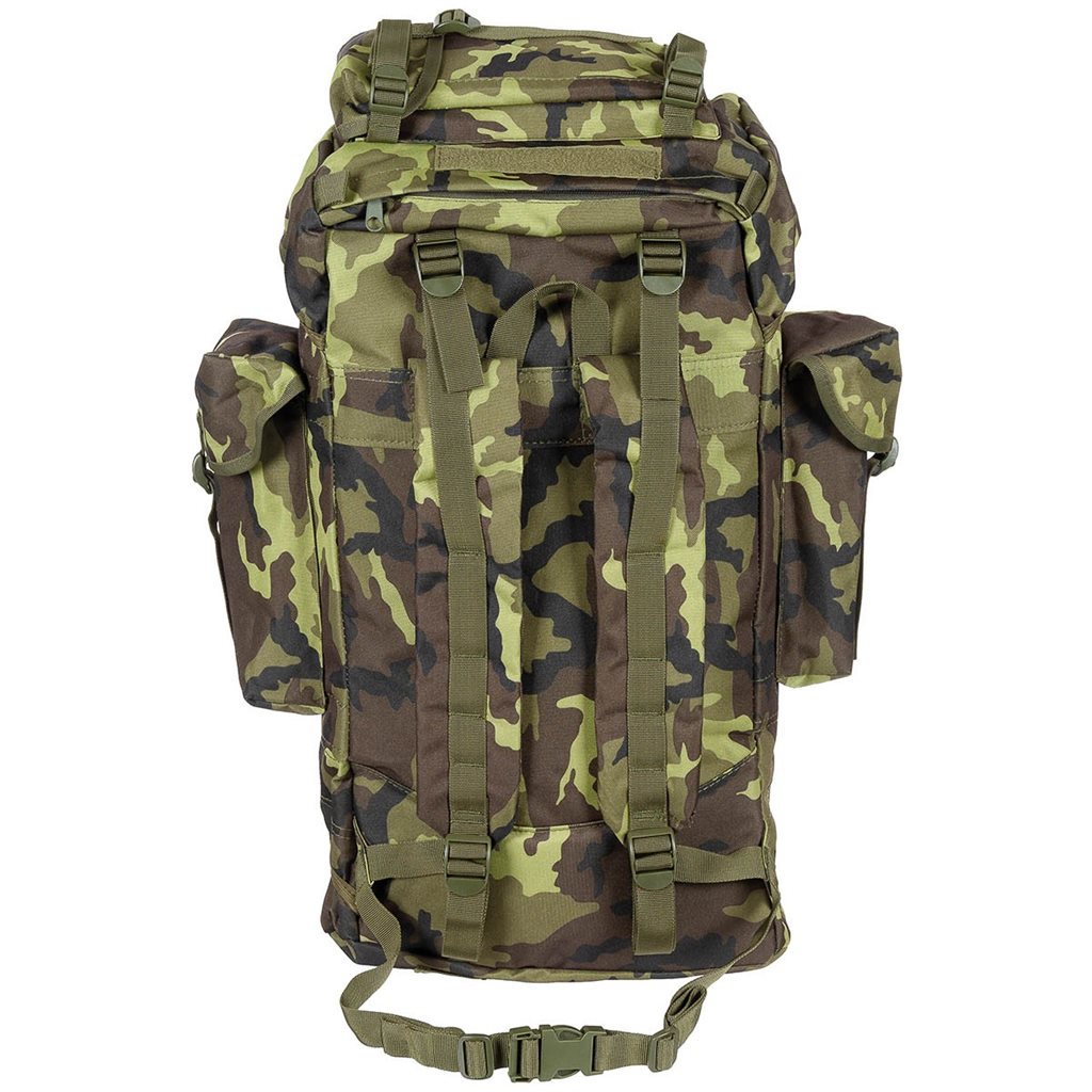 Mochila réplica de combate BW 65L verde con dos compartimentos y bolsillos laterales