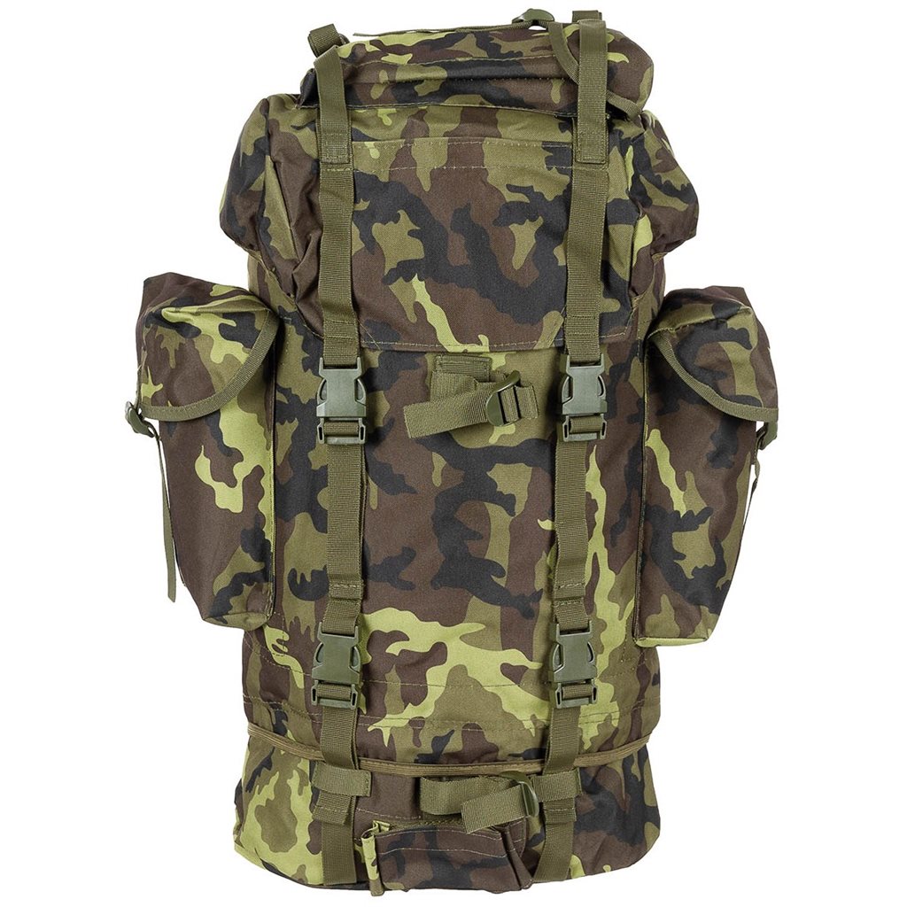 Mochila réplica de combate BW 65L verde con dos compartimentos y bolsillos laterales
