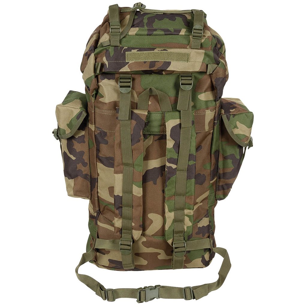 Mochila réplica de combate BW 65L verde con dos compartimentos y bolsillos laterales