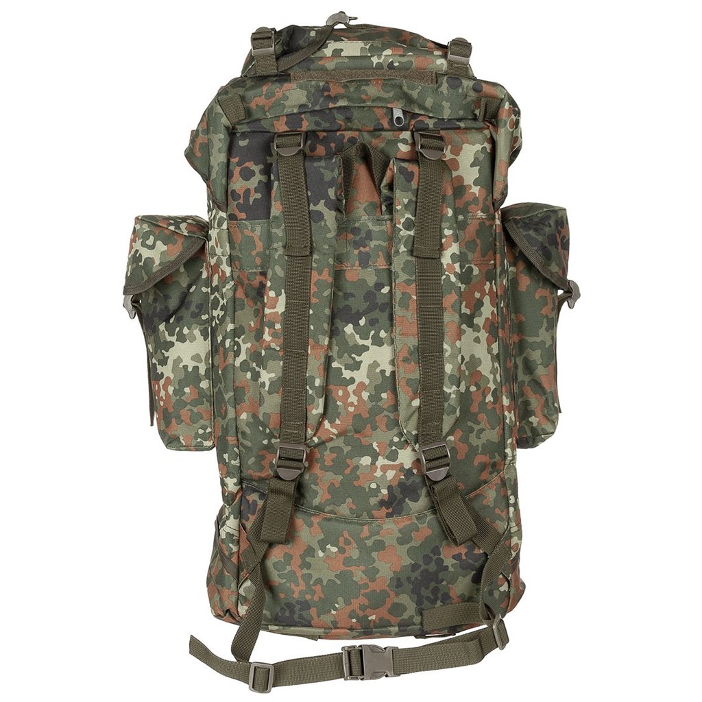 Mochila réplica de combate BW 65L verde con dos compartimentos y bolsillos laterales