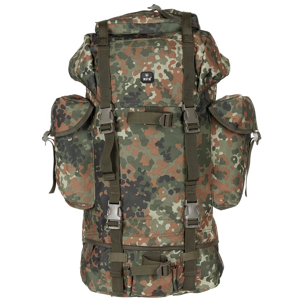 Mochila réplica de combate BW 65L verde con dos compartimentos y bolsillos laterales