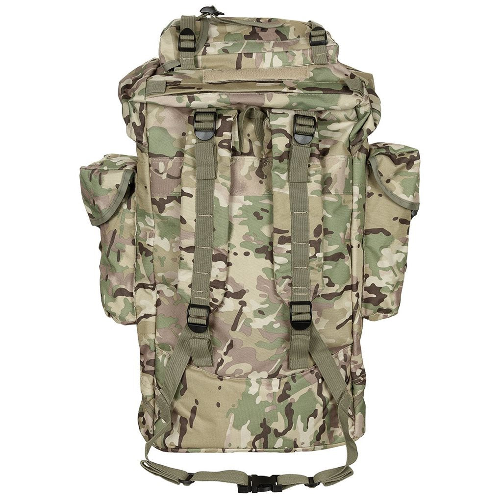 Mochila réplica de combate BW 65L verde con dos compartimentos y bolsillos laterales