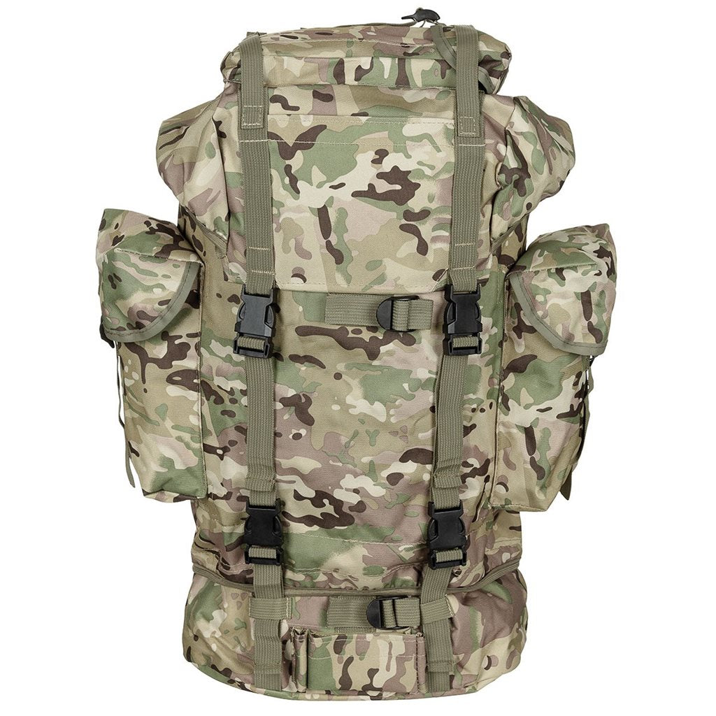 Mochila réplica de combate BW 65L verde con dos compartimentos y bolsillos laterales