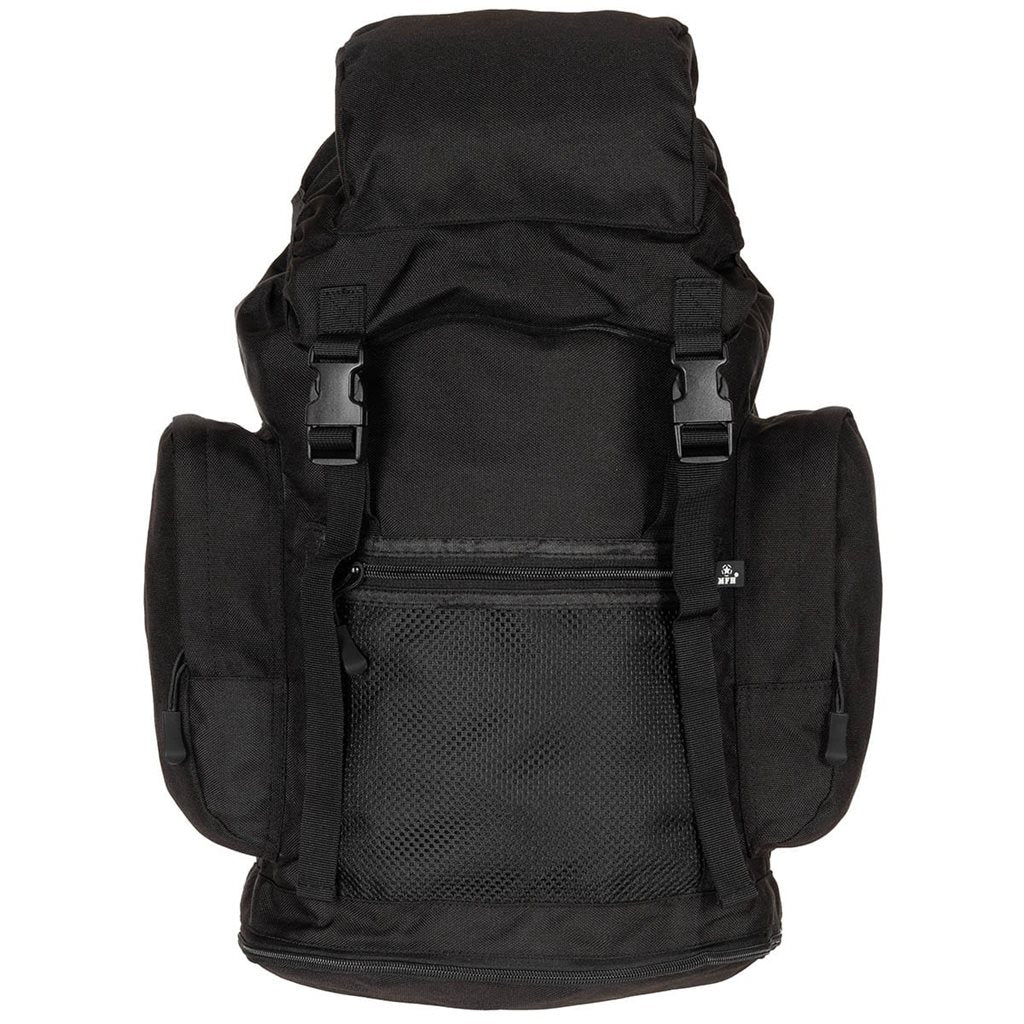 Mochila BRIT 30 L negra vista frontal, EDC, poliéster resistente