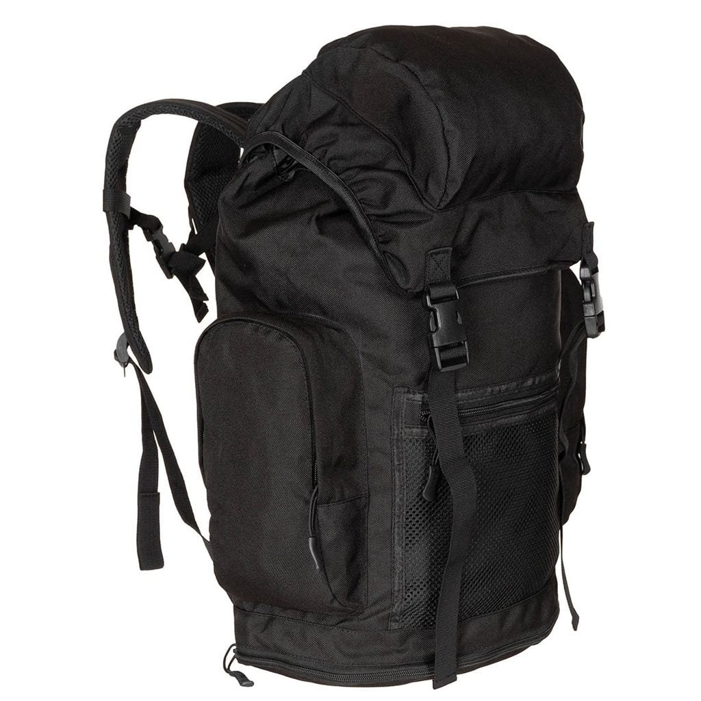 Mochila BRIT 30 L negra vista frontal, EDC, poliéster resistente