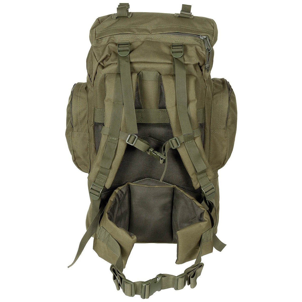 Mochila TACTICAL 55 L negra con acolchado en hombreras y bolsillos frontales y laterales
