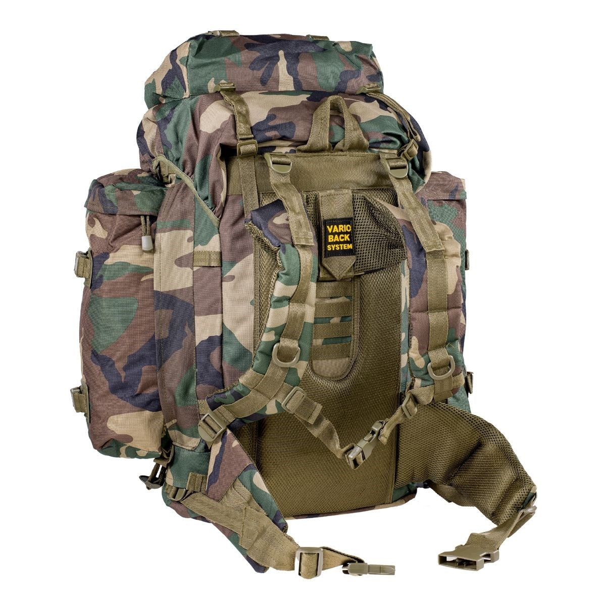 Mochila BW Mountain 80L coyote con sistema Vario-Back y acolchado en hombreras y cinturón lumbar