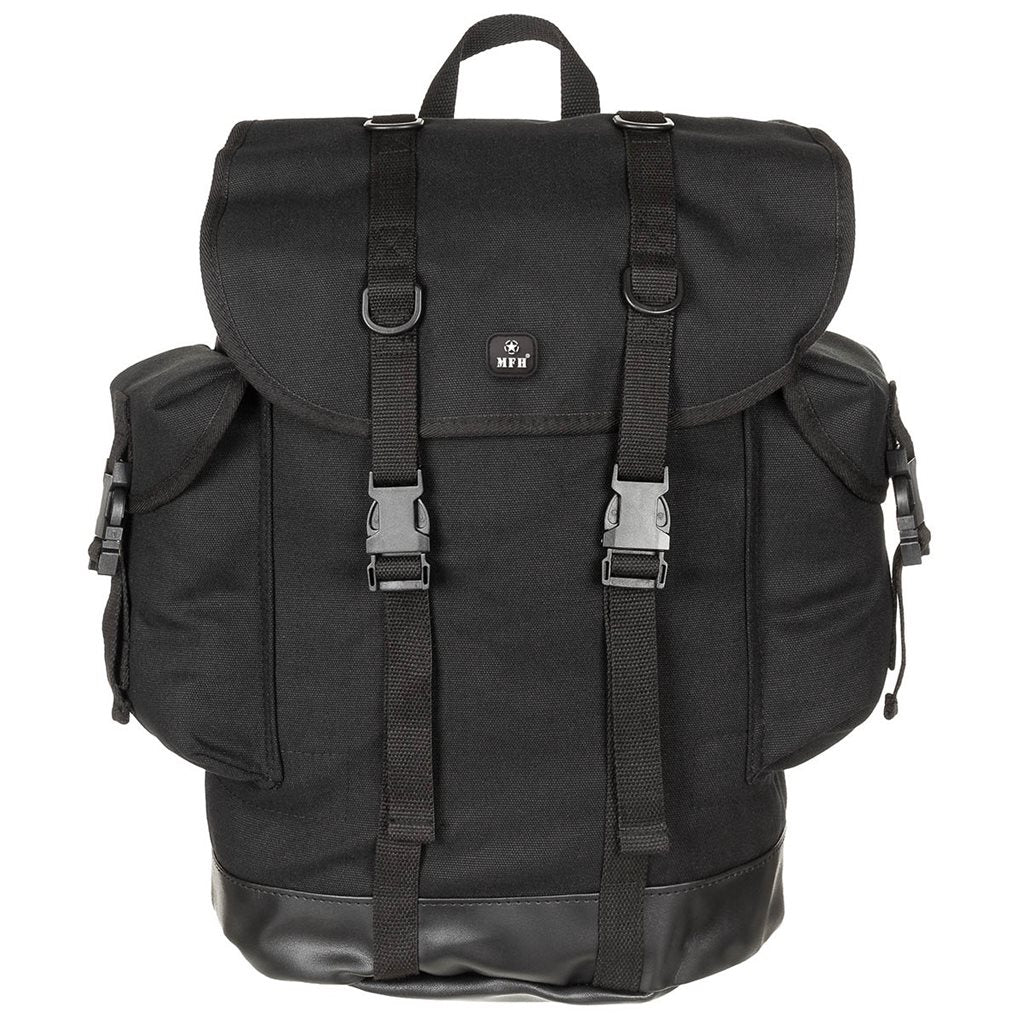Mochila BW negra 30 L en lona 100% algodon con dos bolsillos exteriores