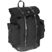 Mochila BW 30L de lona negra con correas acolchadas y tiras de cuero