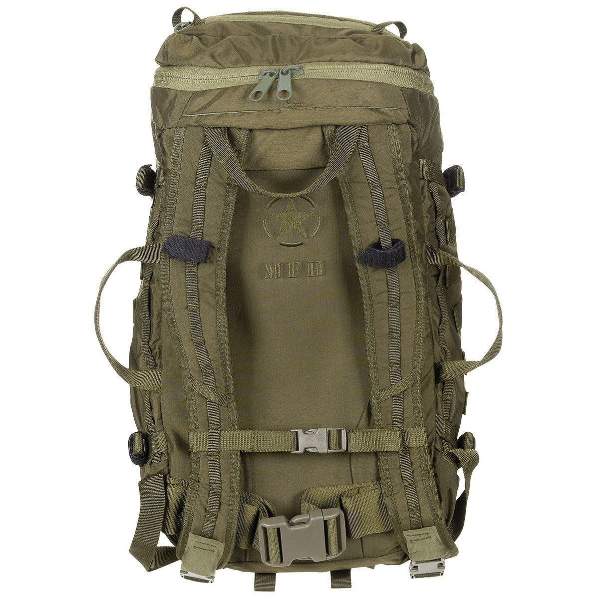 Mochila Mission 30L Cordura verde con apertura tipo concha y respaldo reforzado