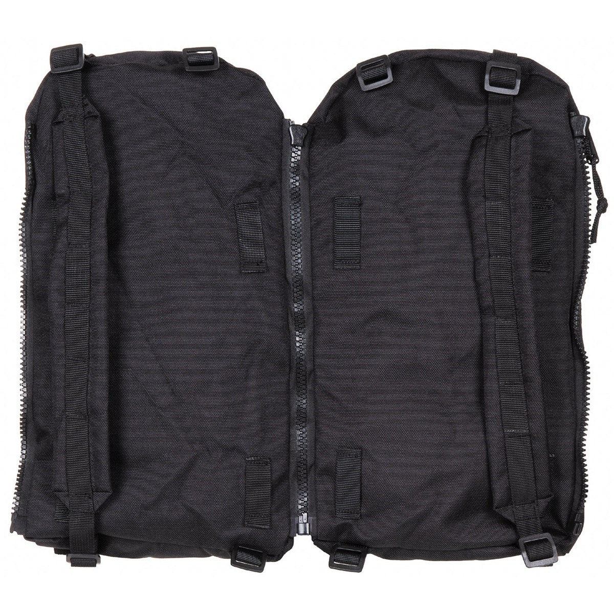 Mochila ALPIN 110 L negra con dos bolsillos laterales desmontables, tirantes acolchados y bastidor de aluminio