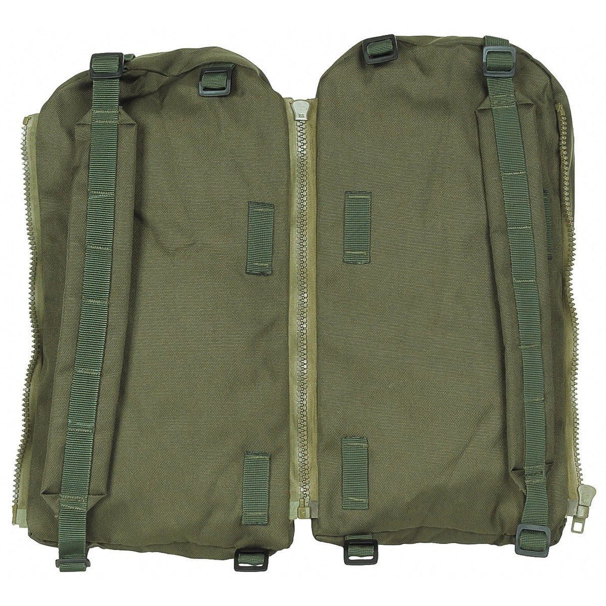Mochila ALPIN 110L verde con bolsillos laterales desmontables y cinturón lumbar