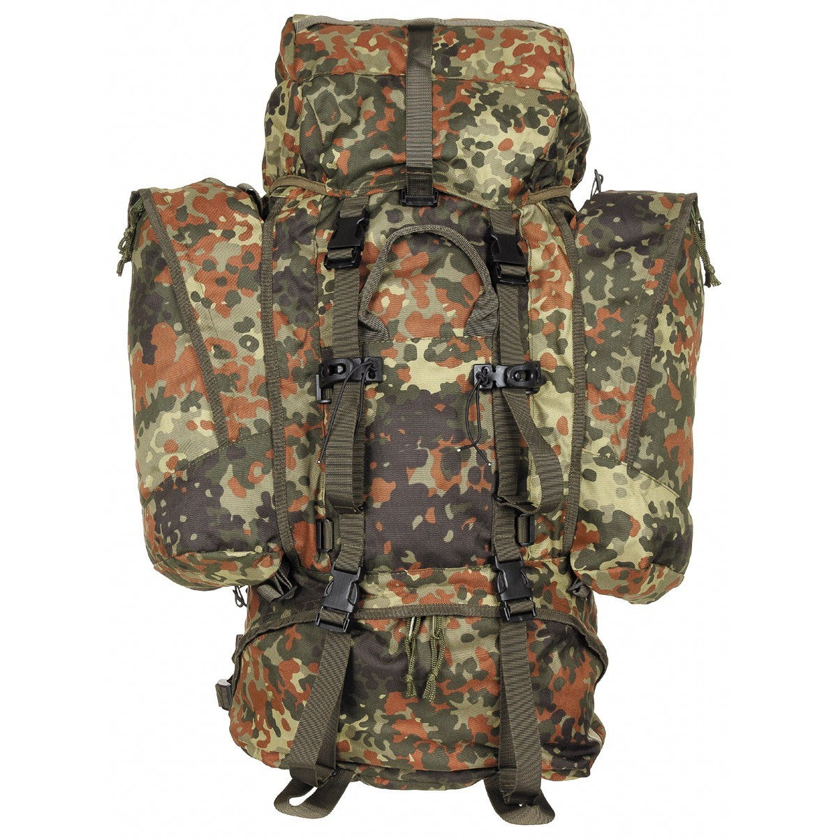 Mochila ALPIN 110L verde con bolsillos laterales desmontables y cinturón lumbar