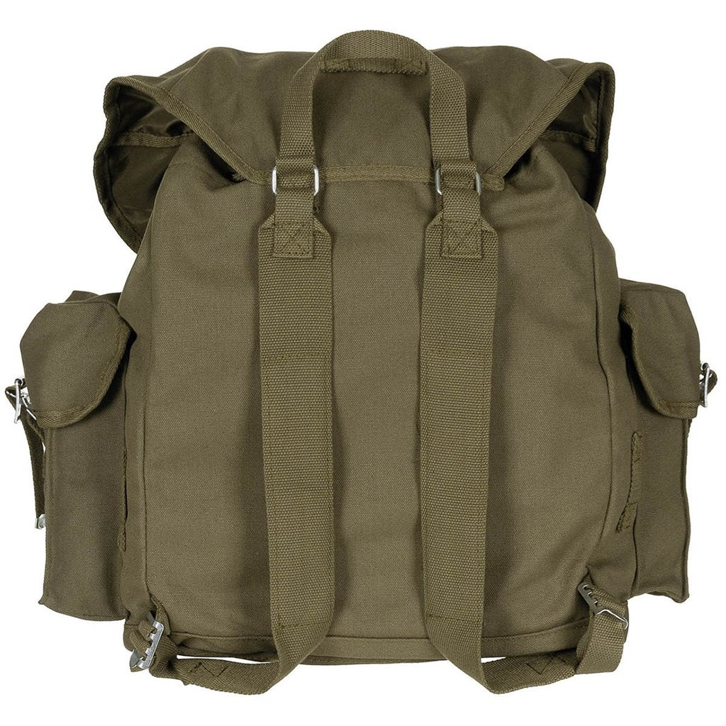 Mochila BW 30L verde de algodón 100% con correas ajustables, correa de hombro y tres bolsillos grandes