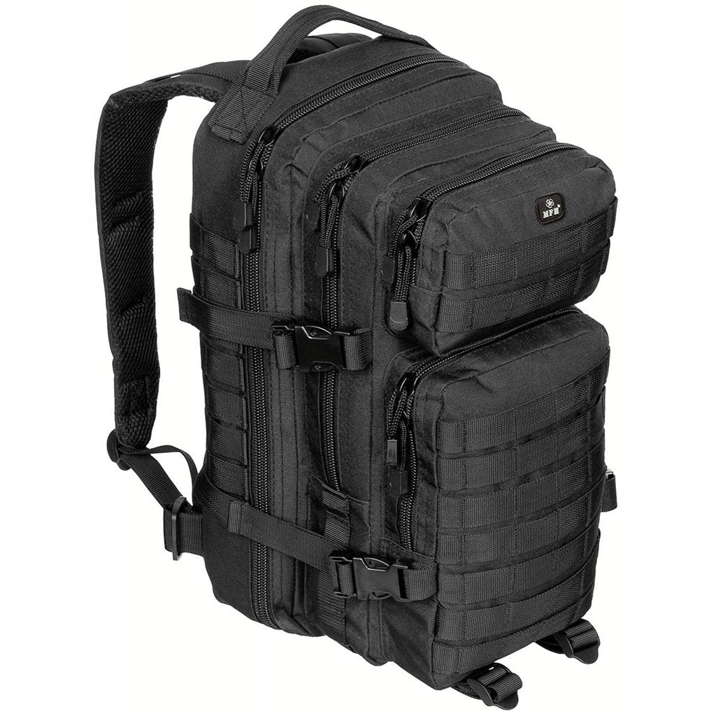Mochila ASSAULT I 30 l negra, resistente al agua, cremallera doble, hombreras acolchadas